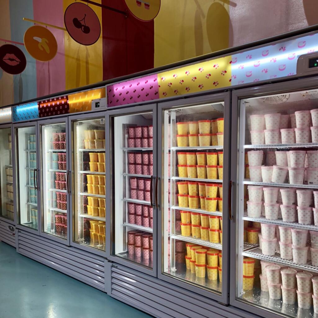 Frozen food in a freezer